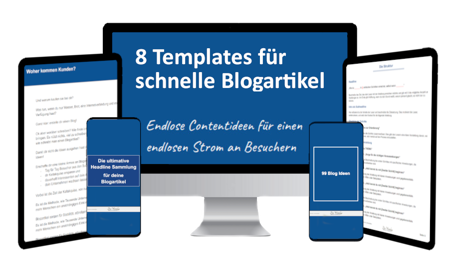 Übersicht zum Bloggbizz Template Set. 8 Blogartikel Templates die verkaufen. Plus Headline Vorlagen und 99 Ideen für Blogartikel.